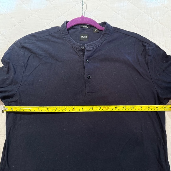 Hugo Boss Navy Blue Slim Fit Mercerized Henley 3-Button Shirt Cotton - Medium M - Picture 10 of 12
